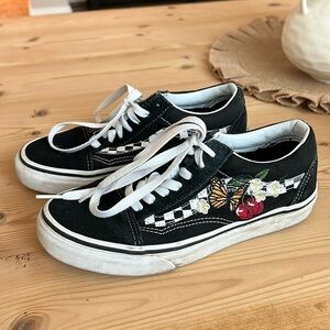 Vans X Embroidered Cherry Butterfly Old Skool Checkered Shoes